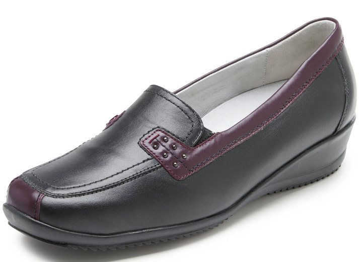 Slipper & Schnürschuhe - Waldläufer, bequeme Damen-Slipper, Weite H, mit herausnehmbarem Fußbett Ansicht 5 Slipper & Schnürschuhe - Waldläufer, bequeme Damen-Slipper, Weite H, mit herausnehmbarem Fußbett, in Größe 3 1/2 bis 8, in Farbe MARINE-COGNAC Ansicht 5