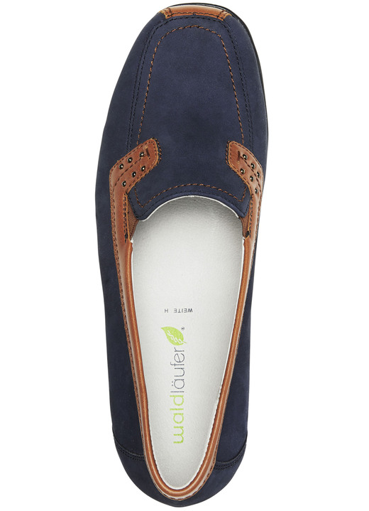 Slipper & Schnürschuhe - Waldläufer, bequeme Damen-Slipper, Weite H, mit herausnehmbarem Fußbett Ansicht 3 Slipper & Schnürschuhe - Waldläufer, bequeme Damen-Slipper, Weite H, mit herausnehmbarem Fußbett, in Größe 3 1/2 bis 8, in Farbe MARINE-COGNAC Ansicht 3