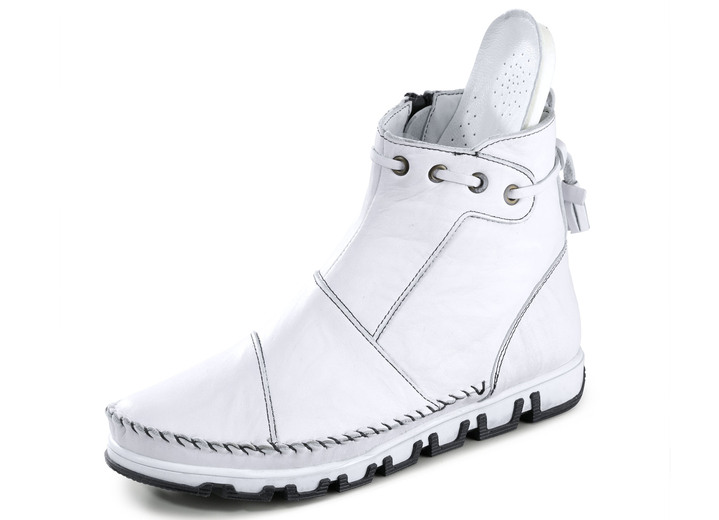 Stiefel & Stiefeletten - Gemini Mokassin-Stiefelette aus Rind-Nappaleder mit Knitter-Struktur, in Größe 036 bis 042, in Farbe WEISS Ansicht 2