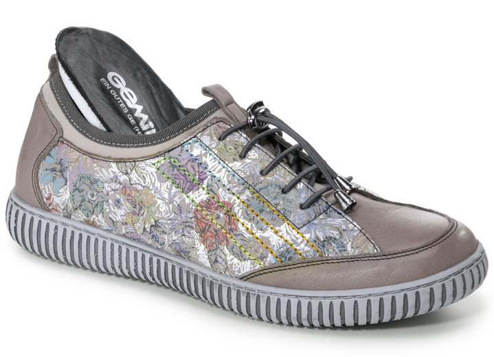- Gemini Sneaker aus teilweise floral bedrucktem Rindleder, in Größe 036 bis 041, in Farbe TAUPE-BUNT Ansicht 2