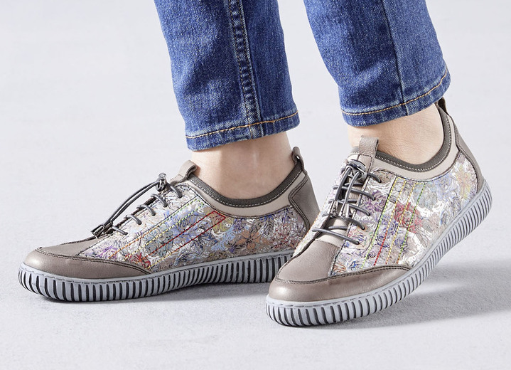 - Gemini Sneaker aus teilweise floral bedrucktem Rindleder, in Größe 036 bis 041, in Farbe TAUPE-BUNT Ansicht 3
