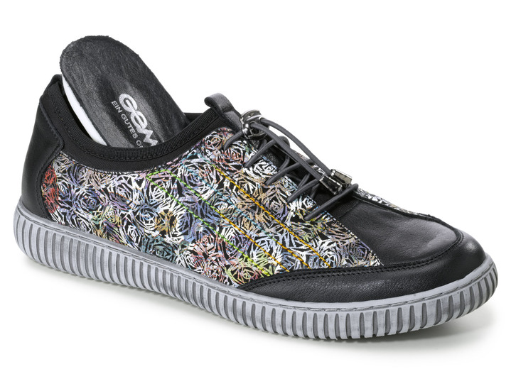 - Gemini Sneaker aus teilweise floral bedrucktem Rindleder, in Größe 036 bis 041, in Farbe SCHWARZ-BUNT Ansicht 2