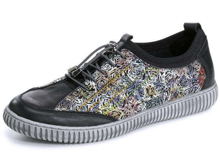 - Gemini Sneaker aus teilweise floral bedrucktem Rindleder, in Größe 036 bis 041, in Farbe SCHWARZ-BUNT Ansicht 1
