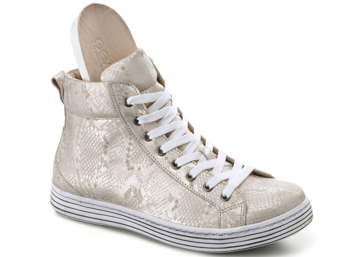 - Gemini Schnür-Booties aus geprägtem Rindleder mit Metallic-Schimmer Ansicht 2 - Gemini Schnür-Booties aus geprägtem Rindleder mit Metallic-Schimmer, in Größe 036 bis 042, in Farbe MATTGOLD Ansicht 2