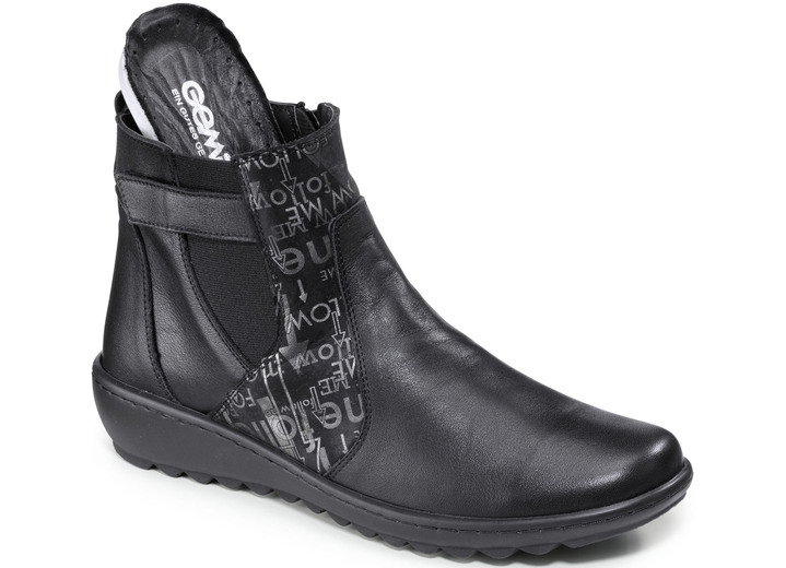 - Gemini Stiefelette aus teilweise bedrucktem Rind-Nappaleder Ansicht 2 - Gemini Stiefelette aus teilweise bedrucktem Rind-Nappaleder, in Größe 036 bis 042, in Farbe SCHWARZ Ansicht 2