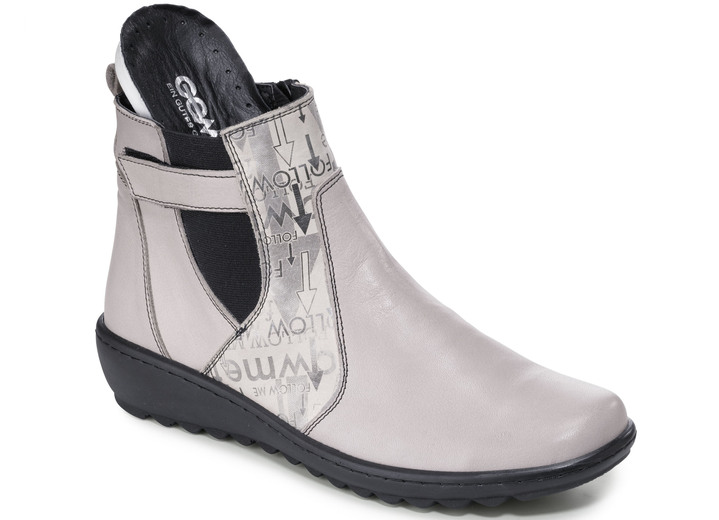 - Gemini Stiefelette aus teilweise bedrucktem Rind-Nappaleder Ansicht 2 - Gemini Stiefelette aus teilweise bedrucktem Rind-Nappaleder, in Größe 036 bis 042, in Farbe KIESEL Ansicht 2