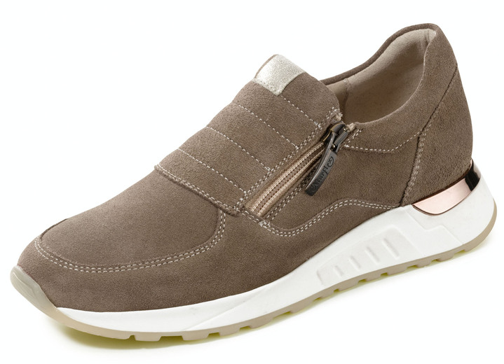 Slipper & Schnürschuhe - Slipper aus weichem Velourleder, in Größe 036 bis 042, in Farbe TAUPE Ansicht 1