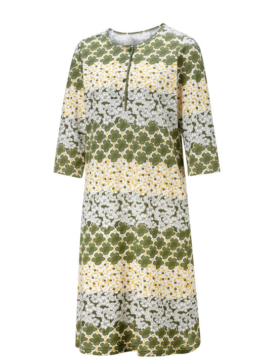 Nachthemden Langarm - Nachthemd mit Bordürendruck und Kopfleiste, in Größe 036 bis 054, in Farbe BORDEAUX-SAND Ansicht 3