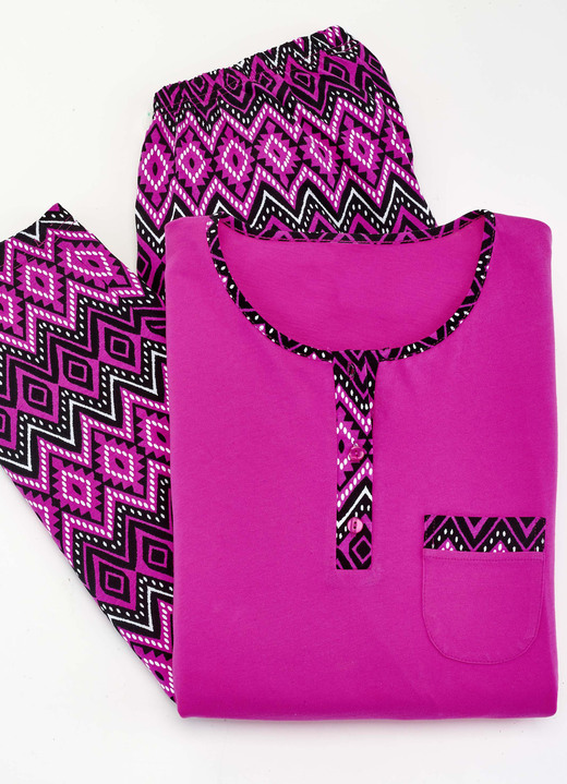 Schlafanzüge & Shortys - Zweierpack Schlafanzüge mit Brusttasche und Knopfleiste, in Größe 036 bis 058, in Farbe 1X PINK,1X BLAU Ansicht 2