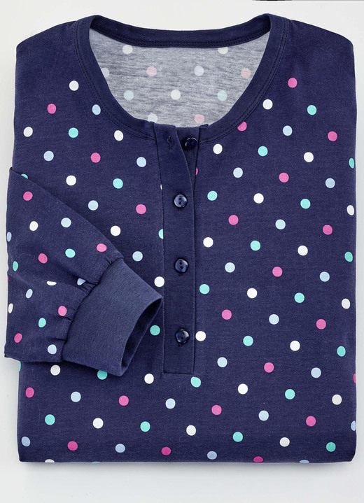 Nachthemden Langarm - Zweierpack Nachthemden, knielang mit langer Knopfleiste, in Größe 036 bis 056, in Farbe MARINE/BUNT Ansicht 2