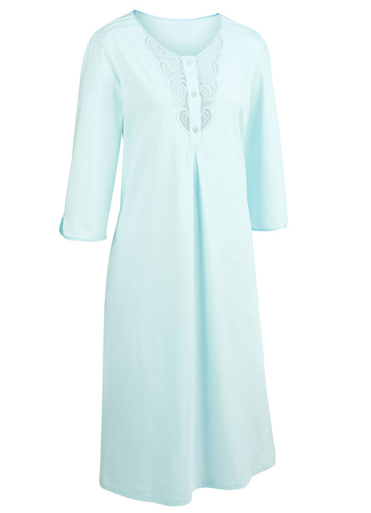 Nachthemden Langarm - Nachthemd, wadenlang mit Tüllstickereispitze, in Größe 038 bis 058, in Farbe GLETSCHER Ansicht 2