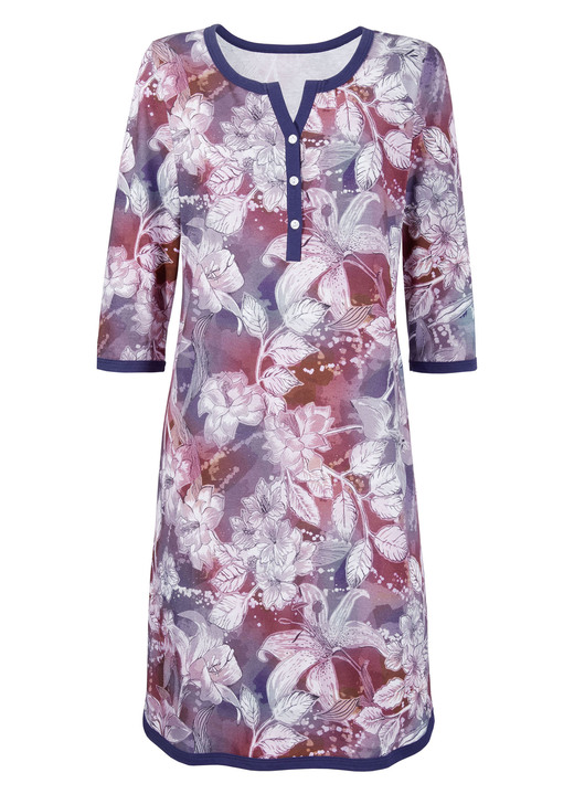 Nachthemden Langarm - Nachthemd mit Modal und 3/4-langen Ärmeln, in Größe 036 bis 054, in Farbe JEANSBLAU-BUNT Ansicht 2