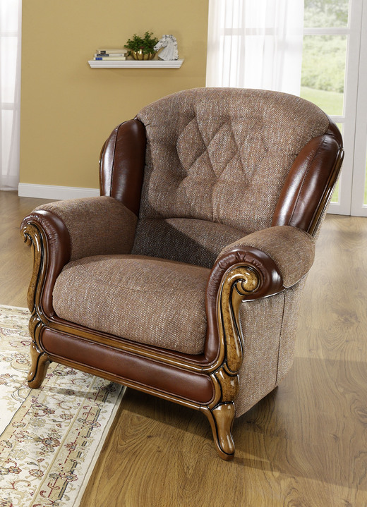 Sessel - Polstermöbel mit edlen Holzchatosen Ansicht 4 Sessel - Polstermöbel mit edlen Holzchatosen, in Farbe TAUPE, in Ausführung Sessel Ansicht 4
