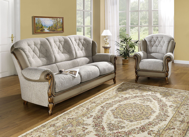 Sessel - Polstermöbel mit edlen Holzchatosen, in Farbe TAUPE, in Ausführung Sessel Ansicht 1