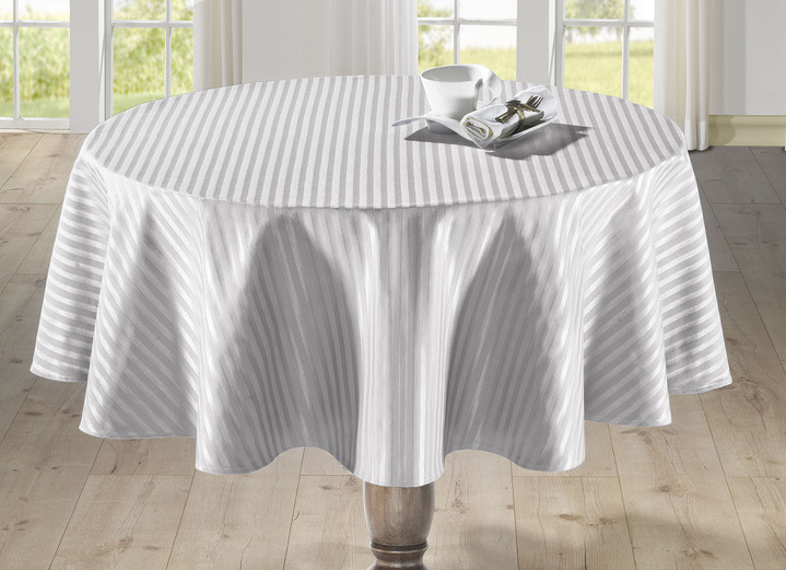 Tischdecken - Feine Tisch- und Raumdekoration mit glänzendem Streifendessin, in Größe 100 (Läufer, 40/150 cm) bis 404 (Kissenbezug, 40/ 40 cm), in Farbe CREME Ansicht 2