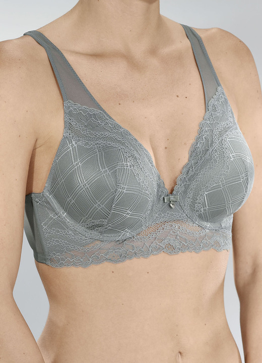 Damenwäsche - Sassa Bügel-BH mit Elastikspitze im Vorderteil, in Größe 075 bis 095, in Cup D, in Farbe KHAKI