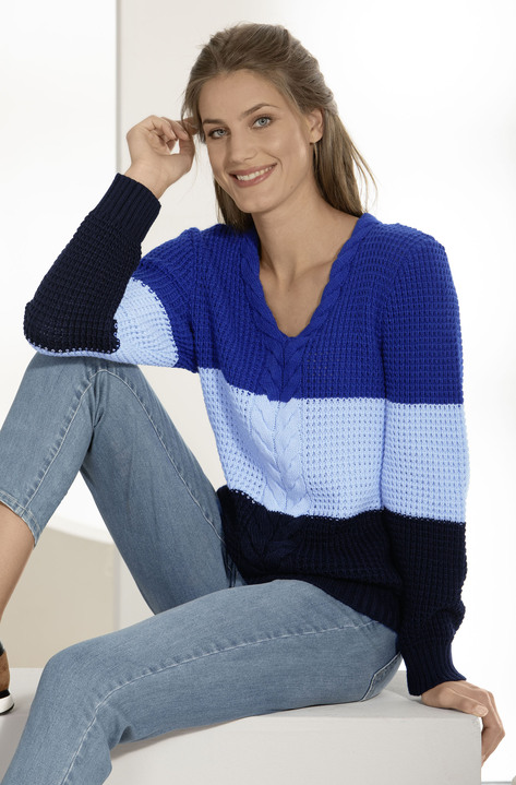Langarm - Pullover in Color-Blocking Ansicht 2 Langarm - Pullover in Color-Blocking, in Größe 036 bis 052, in Farbe ROYALBLAU-HELLBLAU-MARINE Ansicht 2