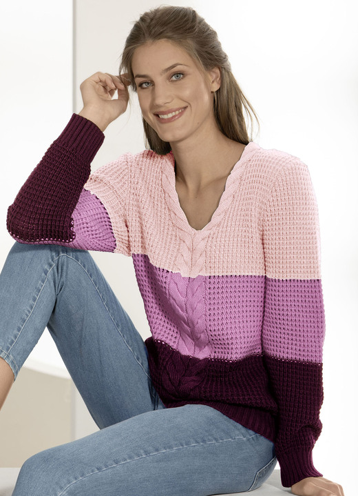 Langarm - Pullover in Color-Blocking Ansicht 3 Langarm - Pullover in Color-Blocking, in Größe 036 bis 052, in Farbe ROYALBLAU-HELLBLAU-MARINE Ansicht 3