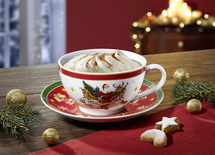 Weihnachtliche Geschenkideen - Jumbotasse aus hochwertigem Porzellan, 2-teilig, in Farbe WEISS-ROT Ansicht 1