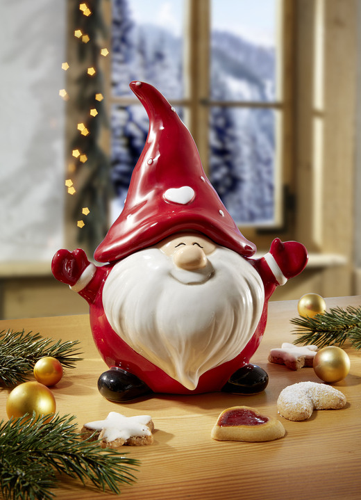 Weihnachtliche Dekorationen - Gebäckdose in Wichtel-Form, in Farbe ROT-WEISS