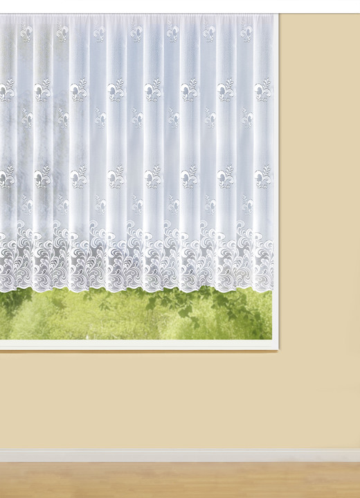 Klassisch - Blumenfenster-Store mit Universalschienenband, in Größe 136 (H100xB300 cm) bis 169 (H145xB900 cm), in Farbe WEISS