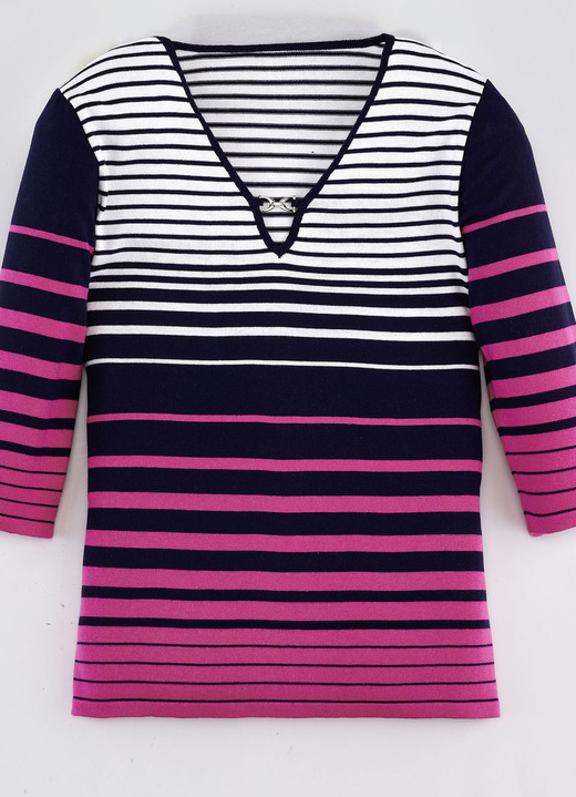 3/4-Arm - Pullover mit Ringeldessin Ansicht 3 3/4-Arm - Pullover mit Ringeldessin, in Größe 036 bis 052, in Farbe MARINE-TÜRKIS-WEISS Ansicht 3