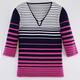 3/4-Arm - Pullover mit Ringeldessin – Farbe MARINE-PINK-WEISS 3/4-Arm - Pullover mit Ringeldessin, in Größe 036 bis 052, in Farbe MARINE-TÜRKIS-WEISS