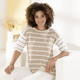 Kurzarm - Pulli mit pfiffigen Kontrasten – Farbe BEIGE-WEISS Kurzarm - Pulli mit pfiffigen Kontrasten, in Größe 036 bis 052, in Farbe MARINE-WEISS