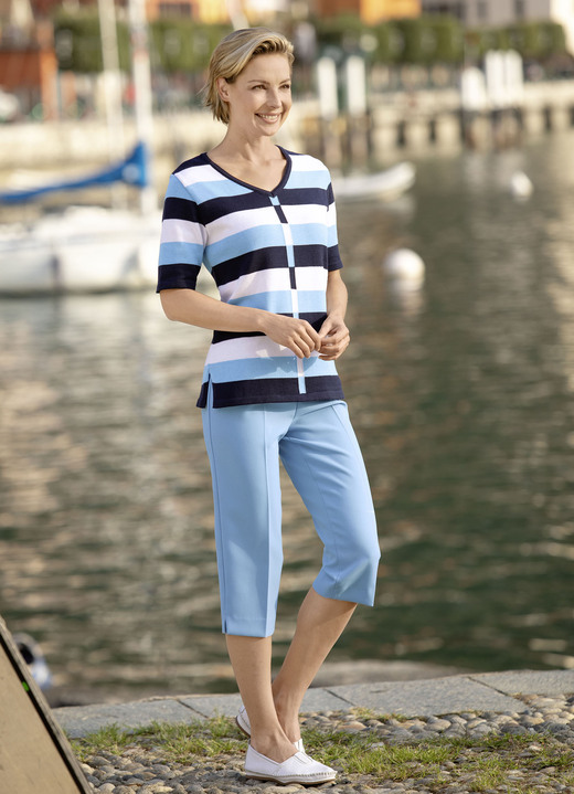 Kurzarm - Pulli mit Sreifendessin, in Größe 038 bis 052, in Farbe MARINE-BLEU-WEISS Ansicht 2