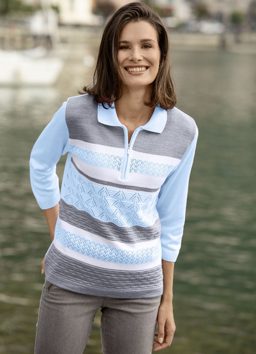 Pullover - Pullover mit dezentem Glanz Ansicht 3 Pullover - Pullover mit dezentem Glanz, in Größe 038 bis 054, in Farbe ROSÉ-GRAU-WEISS Ansicht 3