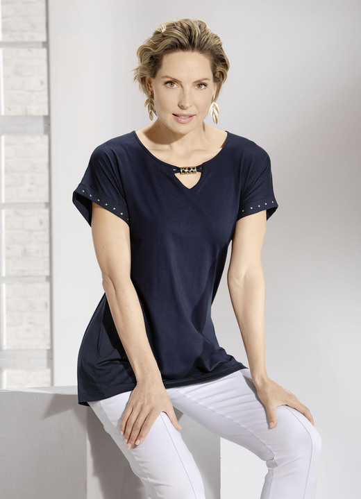 SALE - Shirt mit V-Schlitz in 3 Farben, in Größe 038 bis 052, in Farbe MARINE
