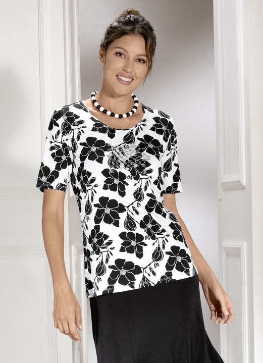 - Shirt mit Plättchenzier im Vorderteil, in Größe 038 bis 040, in Farbe SCHWARZ-WEISS