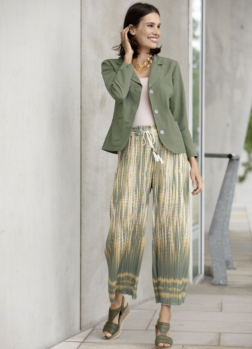 Gemustert - Plissee-Culotte mit geflochtenem Bindeband, in Größe 018 bis 050, in Farbe OLIV-ECRU Ansicht 2