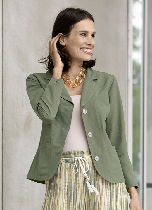 Langarm - Blusenjacke mit Schulterpolster Langarm - Blusenjacke mit Schulterpolster, in Größe 034 bis 050, in Farbe OLIV