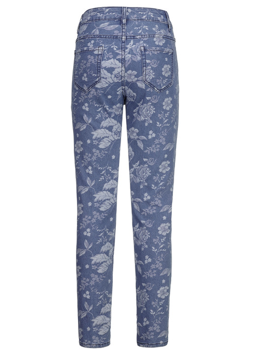 Hosen - Jeans mit floraler Dessinierung, in Größe 017 bis 050, in Farbe JEANSBLAU-BLAU Ansicht 2