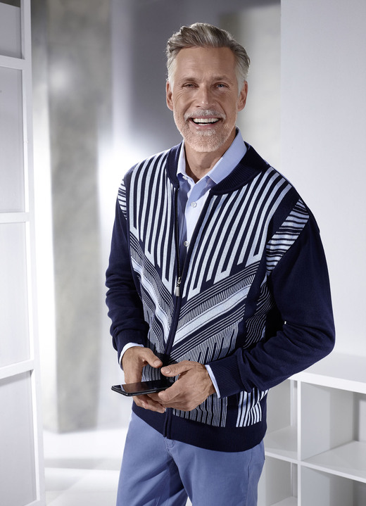 Strickjacken - Jacke mit durchgehendem Reißverschluss, in Größe 046 bis 062, in Farbe MARINE Ansicht 2