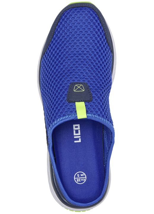 - Sabot aus Textilmaterial mit Synthetikbesätzen, in Größe 040 bis 046, in Farbe BLAU-LIMONE Ansicht 2