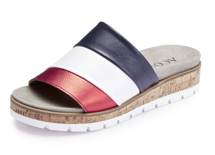 Sandaletten & Pantoletten - ELENA EDEN, bequeme Damen-Pantoletten, Weite G, mit herausnehmbarem Fußbett Ansicht 1 Sandaletten & Pantoletten - ELENA EDEN, bequeme Damen-Pantoletten, Weite G, mit herausnehmbarem Fußbett, in Größe 035 bis 042, in Farbe BLAU-WEISS-ROT Ansicht 1