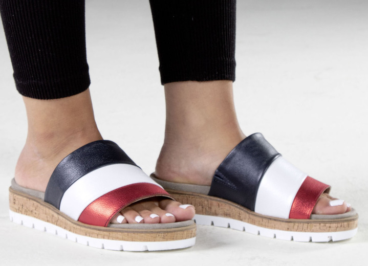 Sandaletten & Pantoletten - ELENA EDEN, bequeme Damen-Pantoletten, Weite G, mit herausnehmbarem Fußbett, in Größe 035 bis 042, in Farbe BLAU-WEISS-ROT Ansicht 4