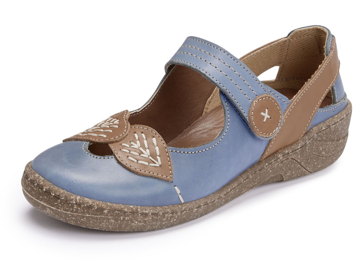 - ELENA EDEN-Slipper mit Zierstickerei, in Größe 038 bis 042, in Farbe JEANS-COGNAC Ansicht 1