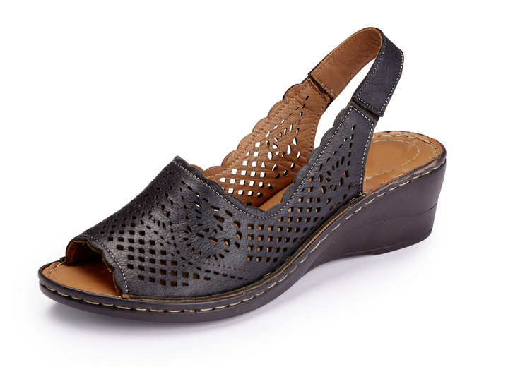 Sandaletten & Pantoletten - ELENA EDEN, sommerliche Damen-Sandaletten, Weite G, aus Leder, in Größe 036 bis 042, in Farbe JEANS Ansicht 4