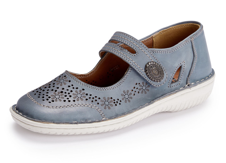 - ELENA EDEN Slipper mit dekorativer Klettspange, in Größe 036 bis 043, in Farbe JEANS Ansicht 1