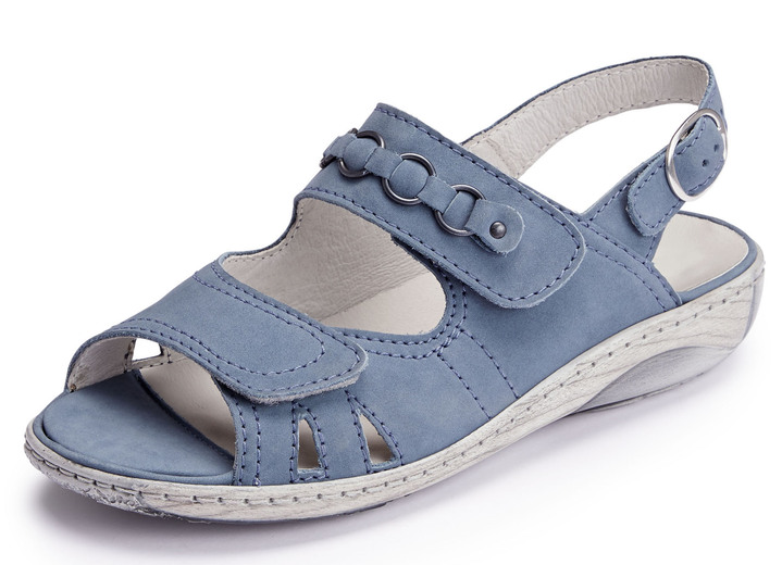 Sandaletten & Pantoletten - Waldläufer, bequeme Damen-Sandalen, Weite G, mit herausnehmbarem Fußbett, in Größe 3 1/2 bis 8, in Farbe JEANSBLAU Ansicht 1