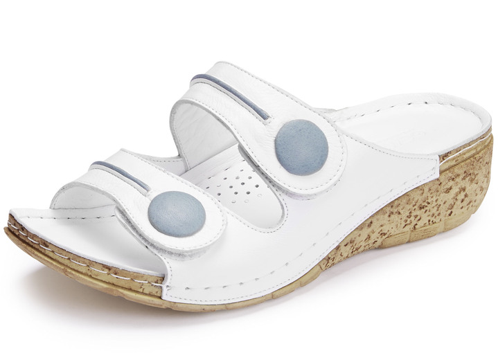 - Gemini Pantolette aus teilweise schattiertem Rind-Nappaleder, in Größe 036 bis 042, in Farbe WEISS-JEANS Ansicht 1