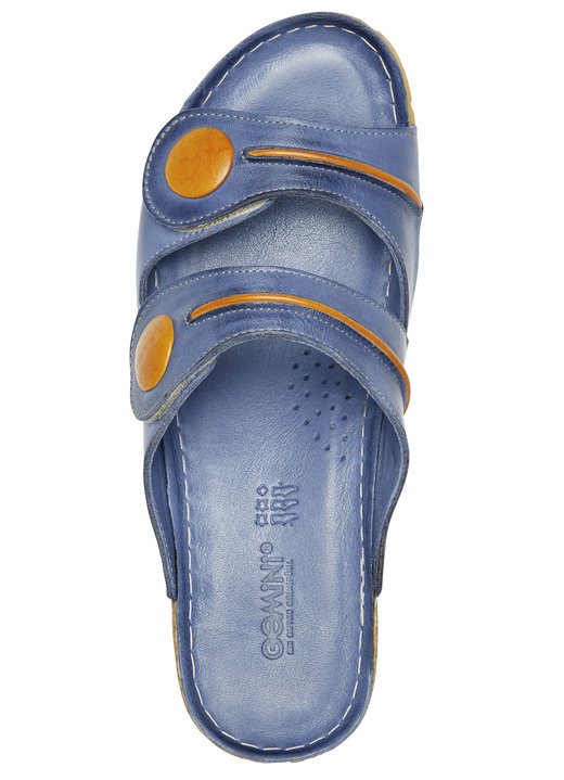 - Gemini Pantolette aus teilweise schattiertem Rind-Nappaleder, in Größe 036 bis 042, in Farbe JEANS-ORANGE Ansicht 2