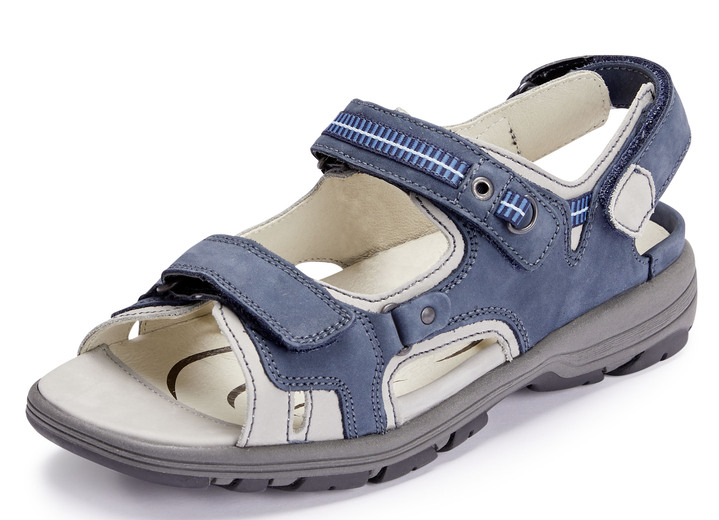 Sandaletten & Pantoletten - Waldläufer, sportliche Damen-Sandalen, Weite H, mit herausnehmbarem Fußbett Ansicht 5 Sandaletten & Pantoletten - Waldläufer, sportliche Damen-Sandalen, Weite H, mit herausnehmbarem Fußbett, in Größe 4 1/2 bis 9, in Farbe WEISS-BLAU-ROT Ansicht 5