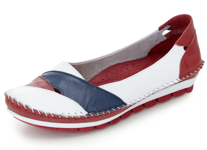 Slipper & Schnürschuhe - Gemini, klassische Damen-Slipper, Weite G, mit herausnehmbarem Fußbett, in Größe 036 bis 042, in Farbe WEISS-ROT-MARINE Ansicht 1