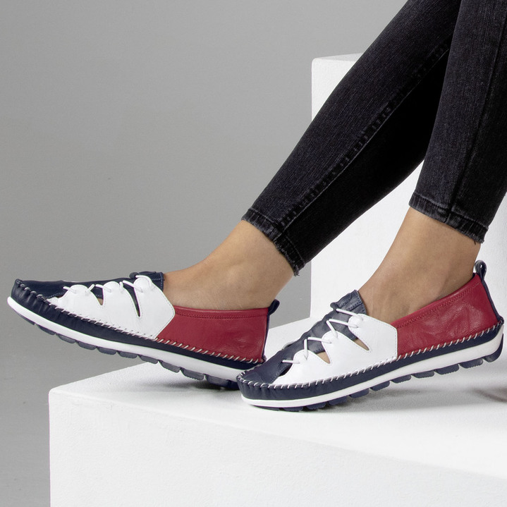 - Gemini Slipper mit Knitter-Struktur, in Größe 036 bis 042, in Farbe MARINE-WEISS-ROT Ansicht 2