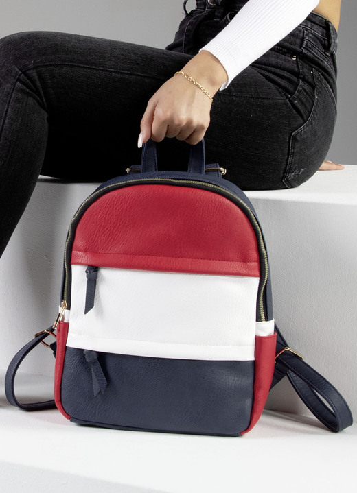 Taschen - Rucksack in Color-Blocking-Optik, in Farbe MARINE-ROT-WEISS Ansicht 2