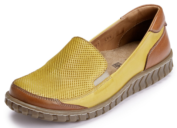 - Gemini Slipper mit seitlich eingesetzten Gummizügen, in Größe 036 bis 042, in Farbe GELB-BRAUN Ansicht 1